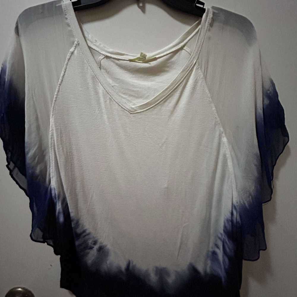 Gianni Bini Asymmetrical Ruffled Blue and White Blouse